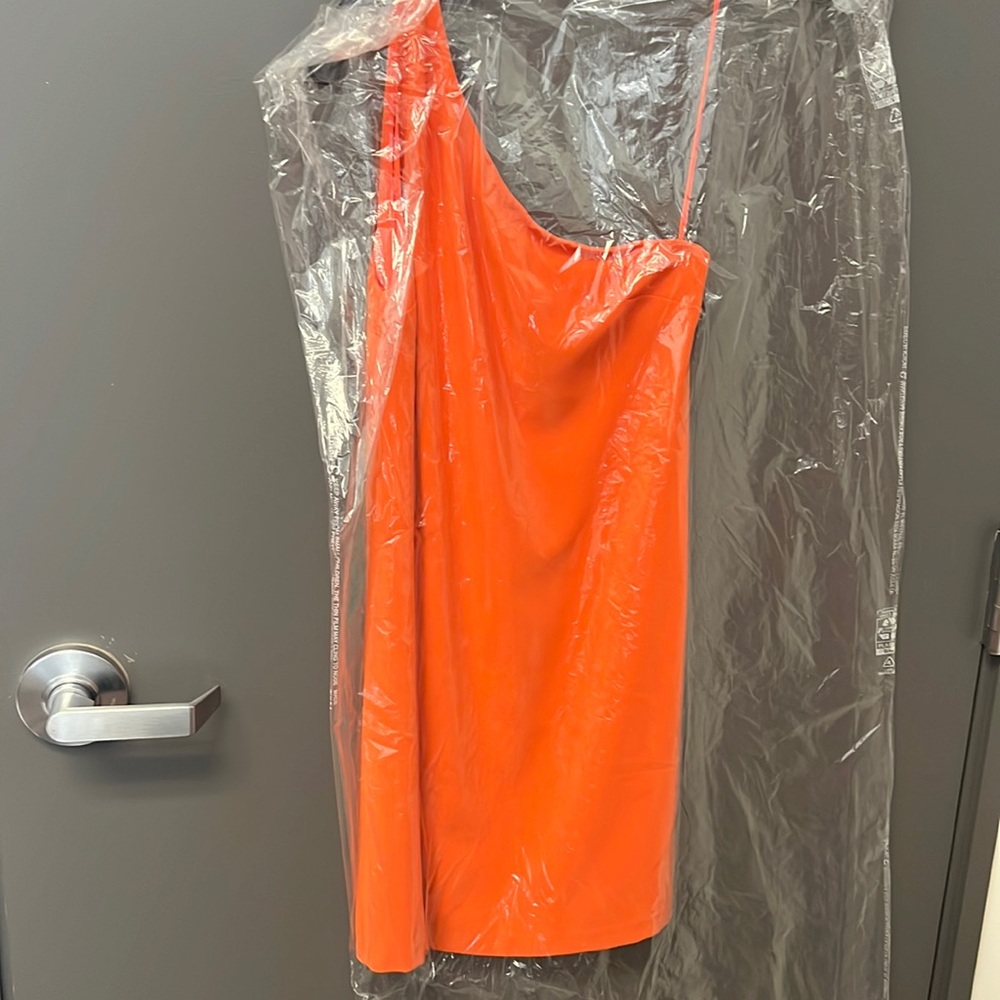 Alice & Olivia orange one shoulder dress